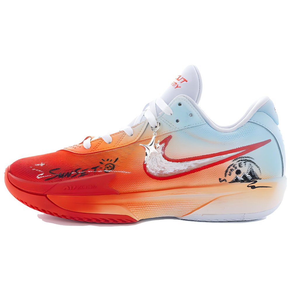 Nike Air Zoom GT Hustle Sunset Glow Anti Slip Wear Resistant Low Top Basketball Shoes Unisex White Red