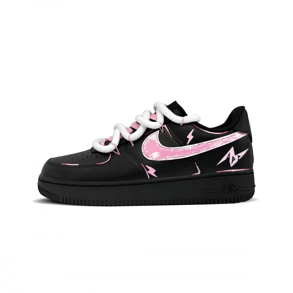 Nike Air Force 1 Pink Ink Glitter Abrasion Resistant Low top Skateboard Shoes Women's Black Pink