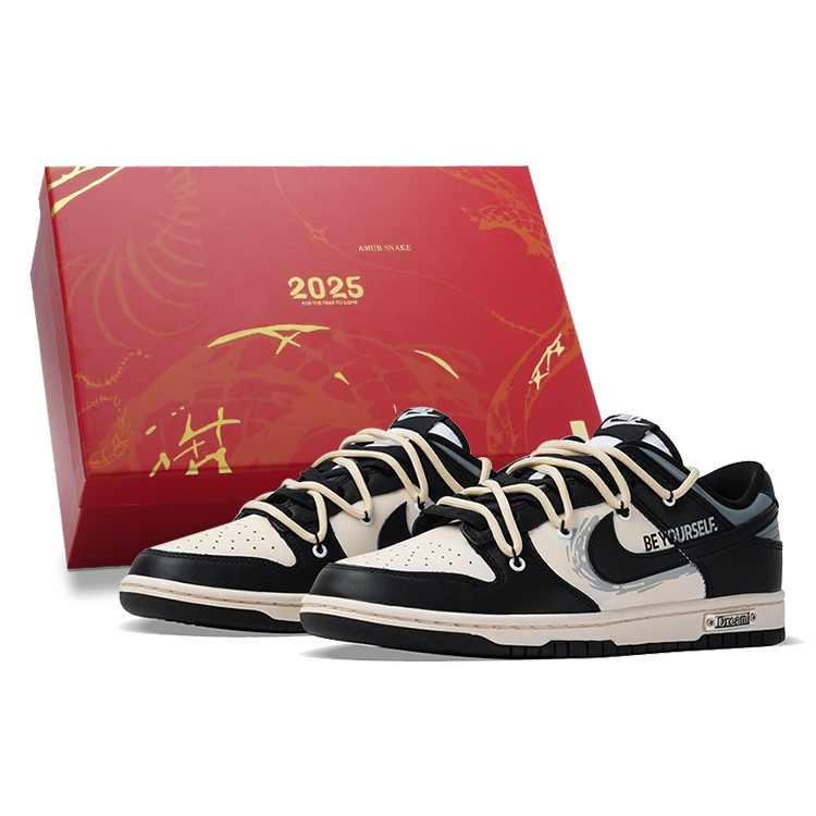Nike Dunk Slip Resistant Cushioning Abrasion Resistant Low Top Skateboard Shoes Men's Black White Gold