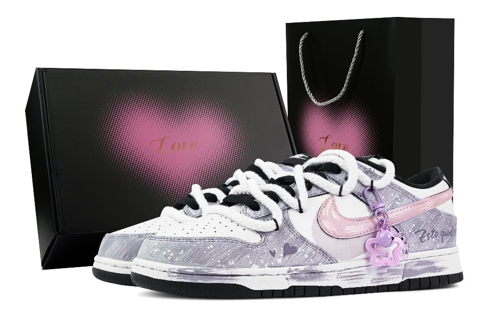 Nike Dunk Purple Palace Ballad, Heart Box Abrasion Resistant Low Top Skateboard Shoes Unisex Purple White