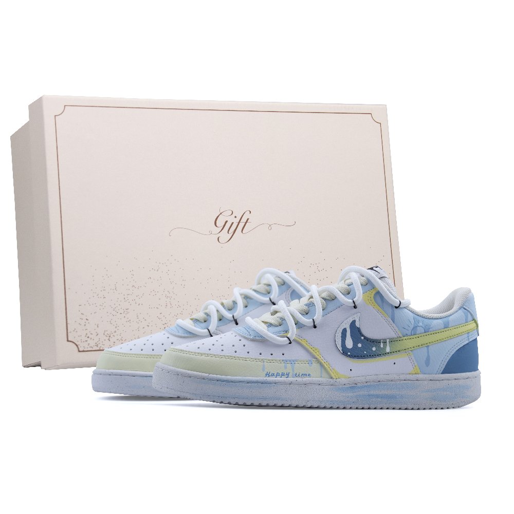 Nike Court Vision 1 Box, Lemon Wave Island Lightweight And Breathable Low Top Skateboard Shoes Unisex Blue Yellow