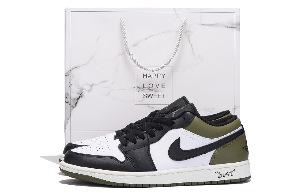 Jordan Air Jordan 1 Anti-Slip Wear-Resistant Low-Top Vintage Basketball Shoes Unisex Black Green