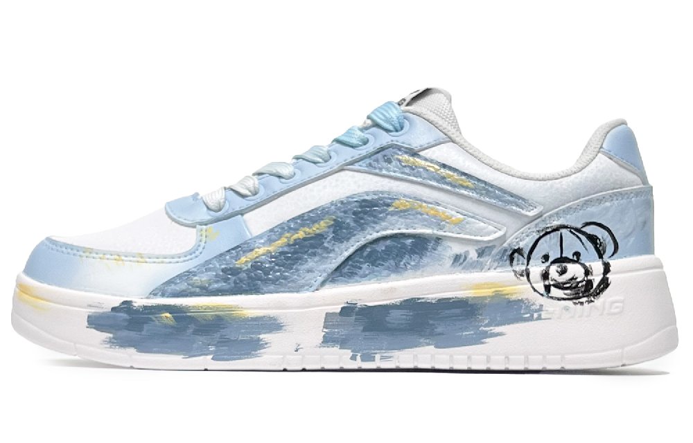 LiNing Anti Slip Wear Resistant Low Top Skateboard Shoes Men's Blue White Yellow