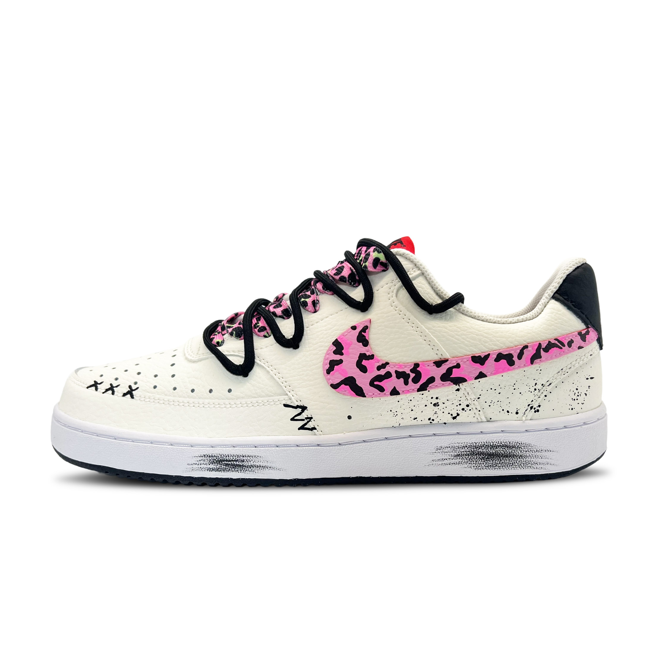 Nike Court Vision 1 Pink Leopard Abrasion Resistant Low Top Skateboard Shoes Men's White Pink