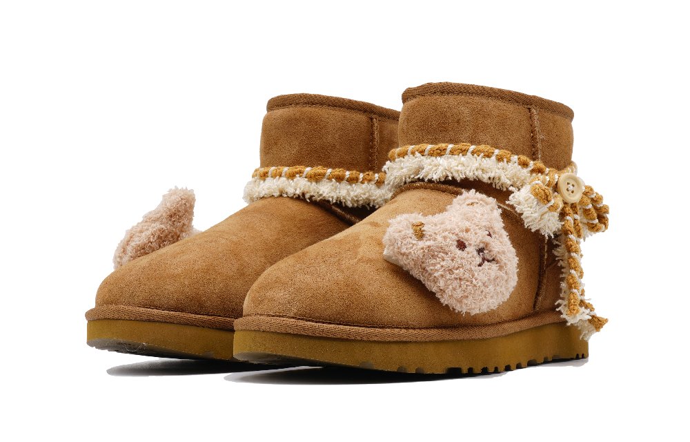 UGG CLASSIC MINI Cool Play Koala Butterfly Bear Warm And Wear-Resistant Short Snow Boots Women's Tan