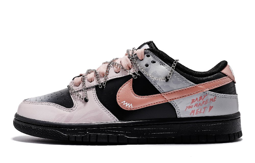 Nike Dunk Anti-Slip Wear-Resistant Low-Top Skateboard Shoes Unisex Black Pink