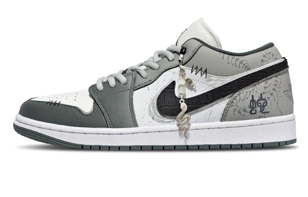 Jordan Air Jordan 1 Slip-Resistant Low-Top Vintage Basketball Shoes Unisex Light Gray