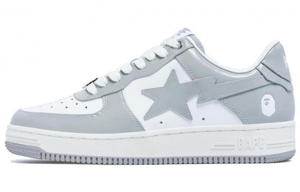 A BATHING APE Bape Sta Patent Leather White Grey 2023