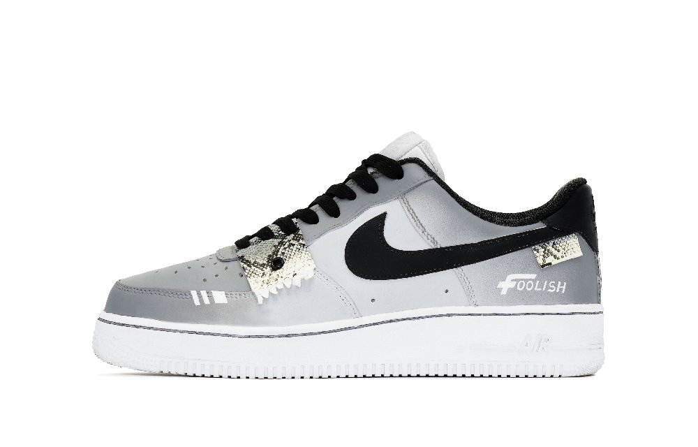 Nike Air Force 1 Wear-Resistant Height Increasing Low-Top Skateboard Shoes Unisex Silver Black
