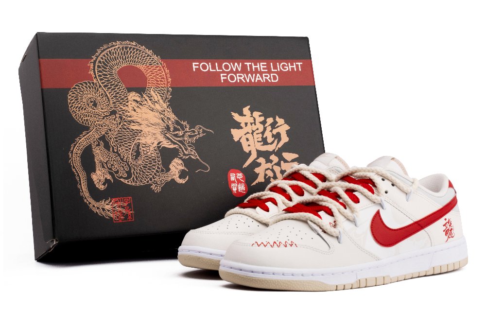 Nike Dunk Anti-Slip Wear-Resistant Low-Top Skateboard Shoes Men's White Red