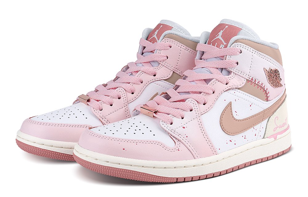 Jordan Air Jordan 1 Wear-Resistant Mid-Top Vintage Basketball Shoes Women's Pink White