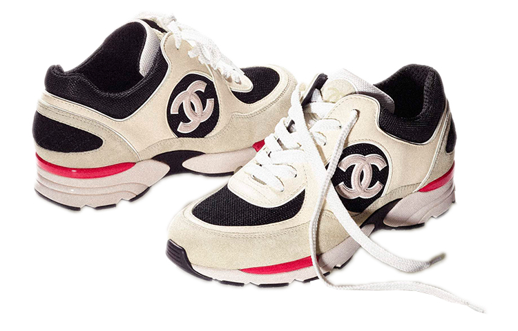 CHANEL Cc Logo Trainer Ivory Black Beige Women's