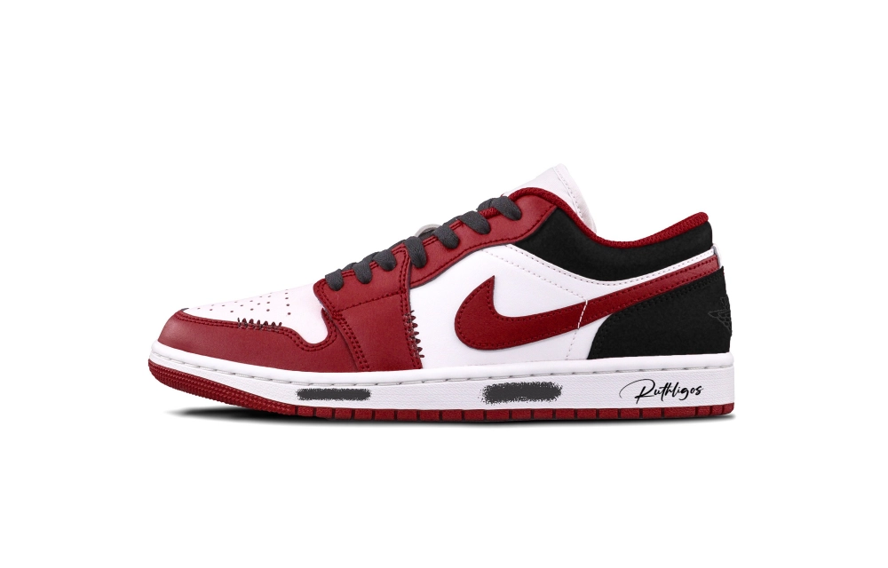 Jordan Air Jordan 1 Bred Toe Cushioning, Wear Resistant Low top Vintage Basketball Shoes Unisex Red Black