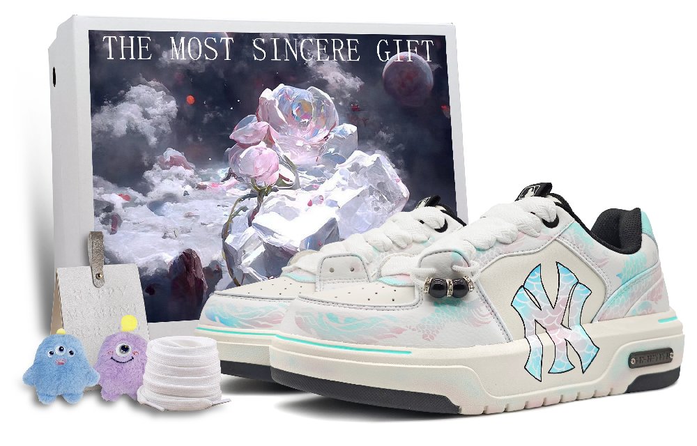 MLB Chunky Liner Low-Top Skateboard Shoes Unisex White Cyan
