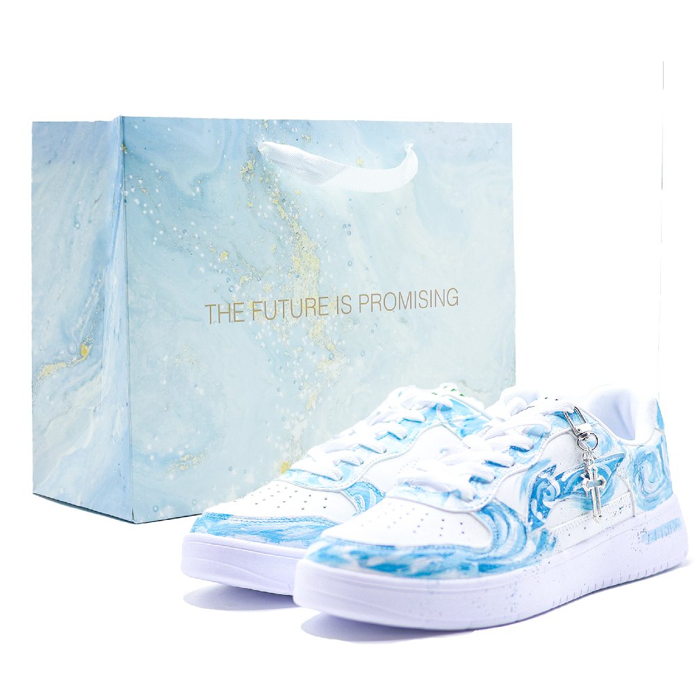 LiNing Pontoon Boats Slip Resistant Cushioning And Breathable Low Top Skateboard Shoes Men's White Blue
