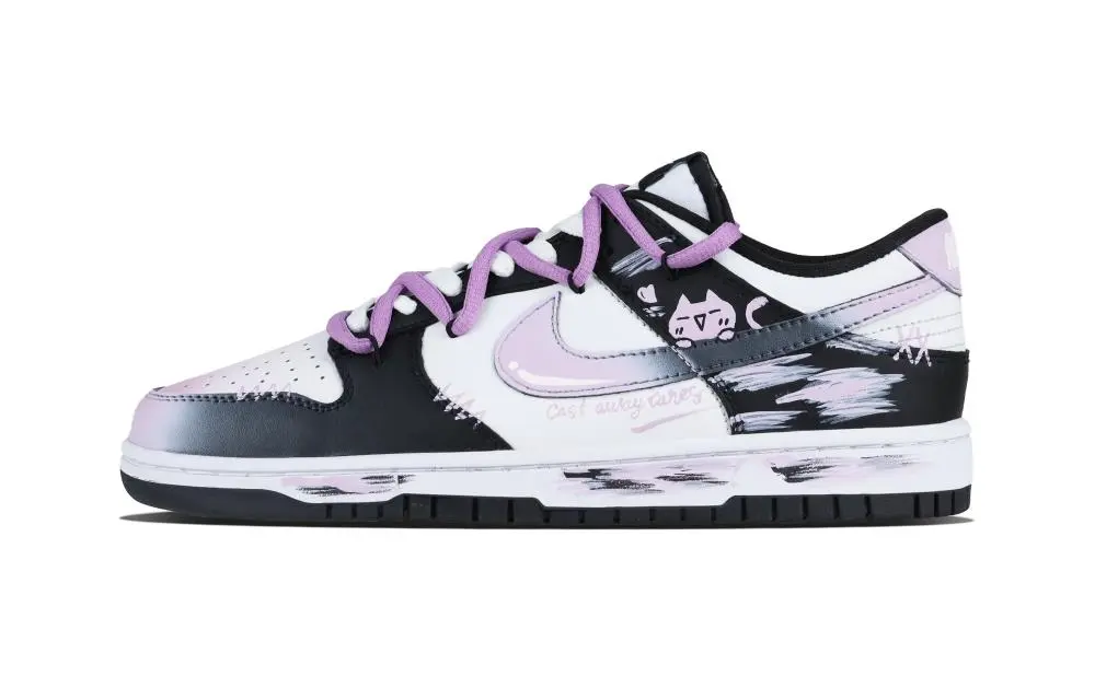 Nike Dunk Purple Cat Worry Reliever Abrasion Resistant Low top Skateboard Shoes Unisex Purple