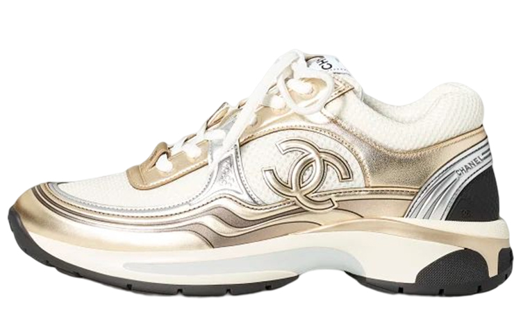 CHANEL Women's Cc Logo Sneaker 'White Gold Silver' Women's