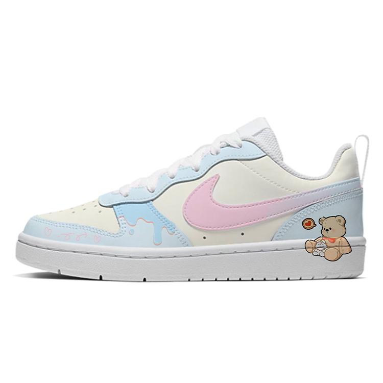 Nike Court Borough Anti-Slip And Wear-Resistant Water-Resistant Low-Top Skateboard Shoes GS White Blue Pink