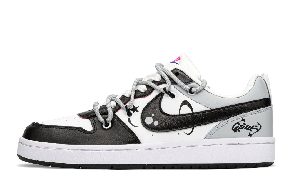 Nike Court Borough Low Top Skateboard Shoes GS Black White Gray