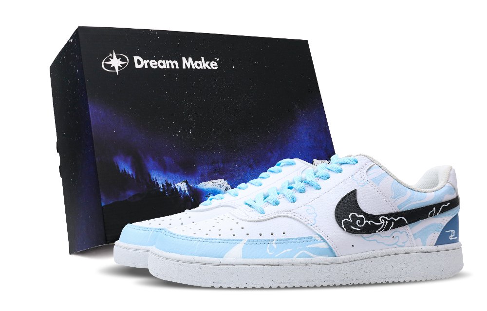 Nike Court Vision 1 Anti Slip Wear Resistant Low Top Skateboard Shoes Men's Black White Blue
