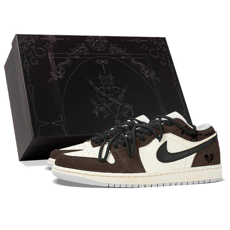 Jordan Air Jordan 1 Low-Top Skateboard Shoes Unisex Black Brown