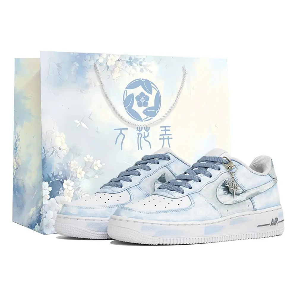 Nike Air Force 1 Vanity, Abstinence, Shopping Bag Abrasion Resistant Low top Skateboard Shoes Unisex White Blue