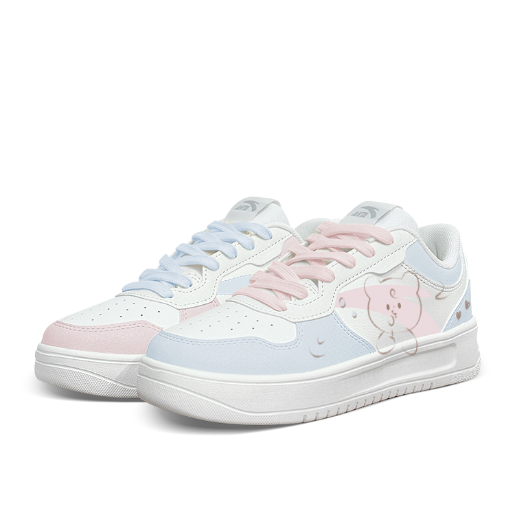 Anta Relaxed Anti Slip Wear Resistant Low Top Skateboard Shoes Unisex Blue Pink Mismatched