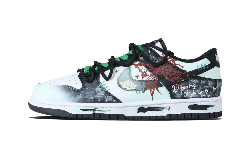Nike Dunk Green Butterfly Dream Abrasion Resistant Low top Skateboard Shoes Unisex Gray