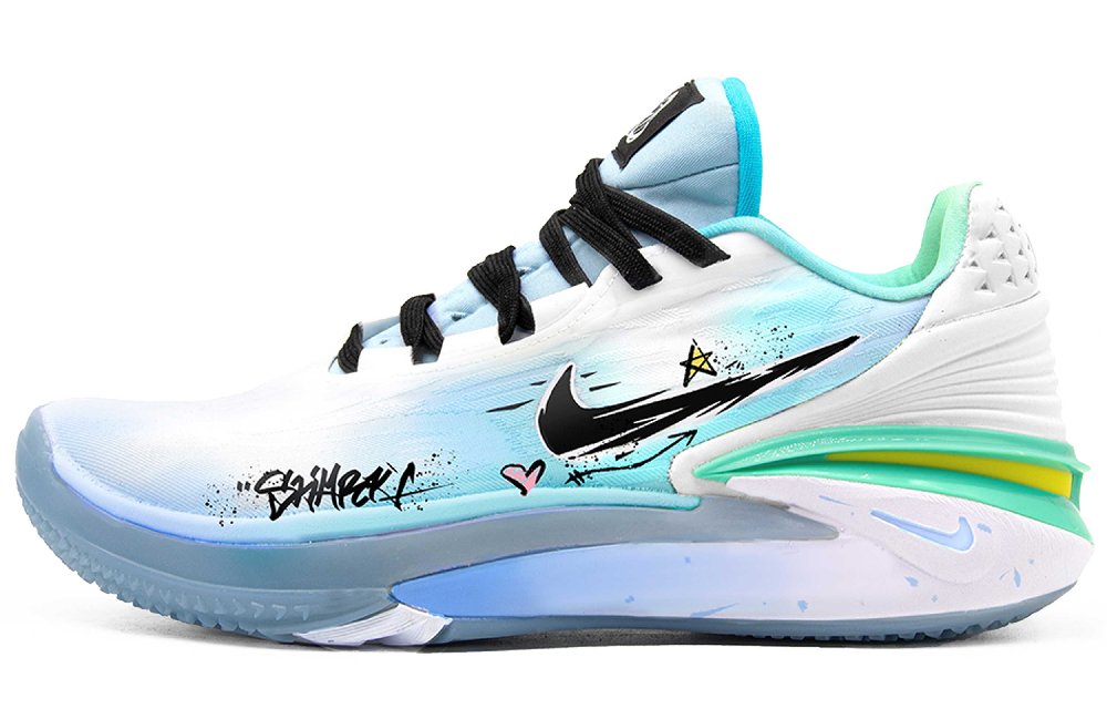 Nike Air Zoom G.T. Cut 2 Shark Cushioning Coverage Support Low-Top Basketball Shoes Men's White Green Blue