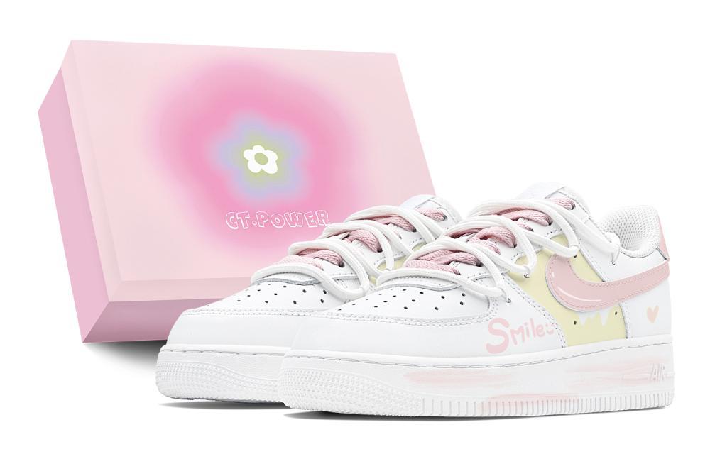 Nike Air Force 1 Low Strawberry Cheese, Air Force 1 Anti Slip Wear Resistant Low Top Skateboard Shoes GS White Pink