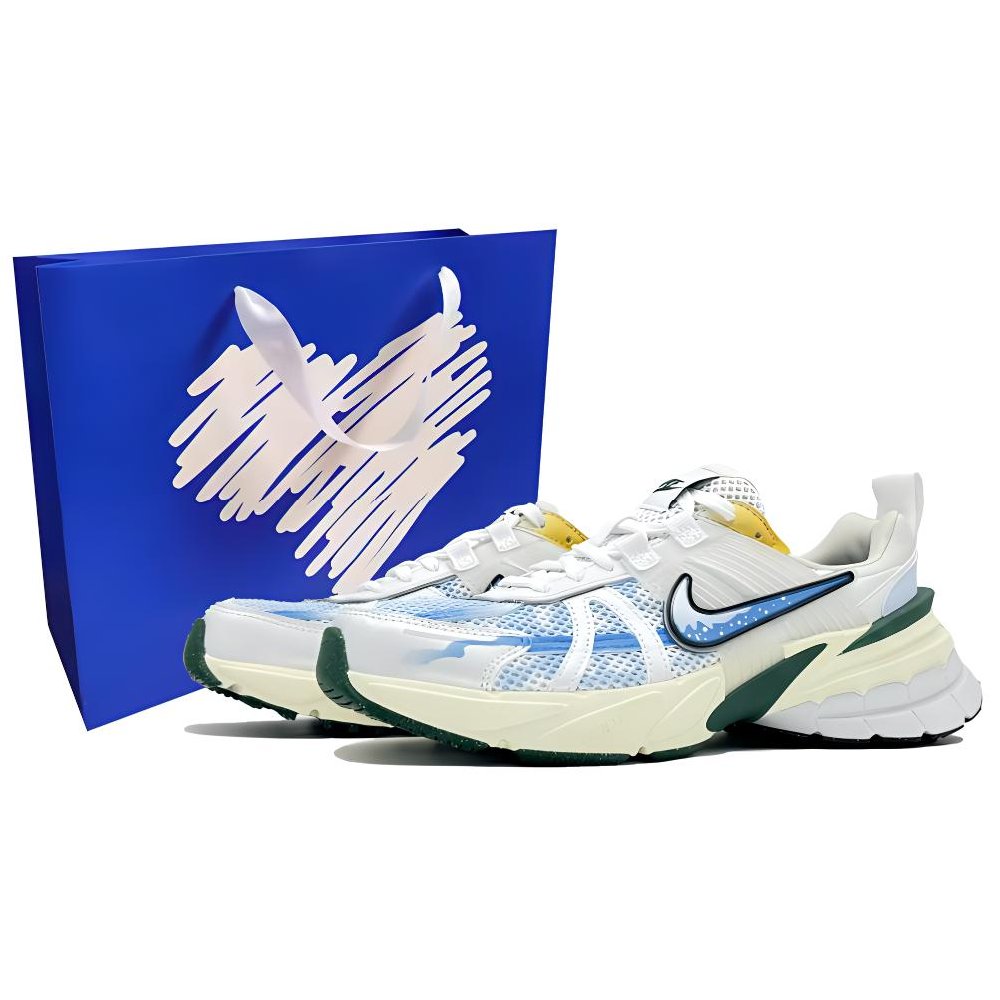 Nike V2K Run Low-Top Running Shoes Women's White-Blue White-Green