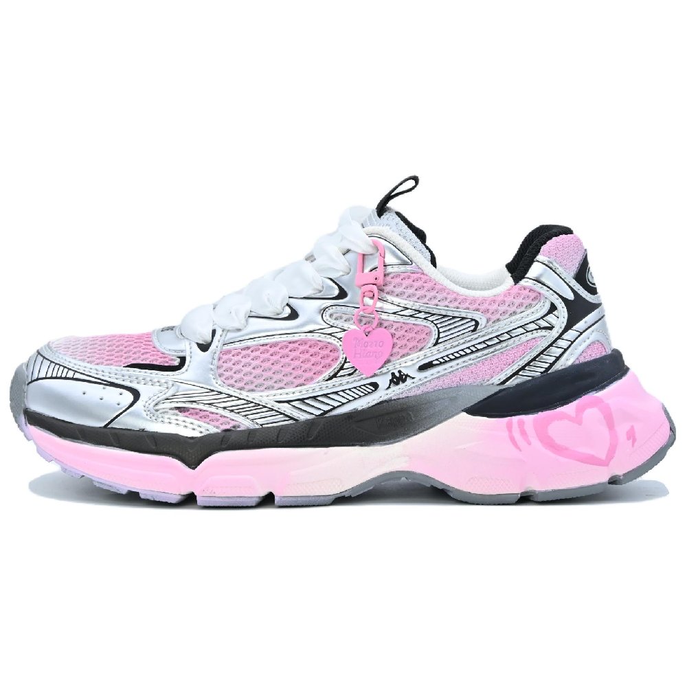 Kappa Cushioned Wear-Resistant Breathable Lightweight Height Increasing Low-Top Casual Running Shoes Unisex Silver Pink