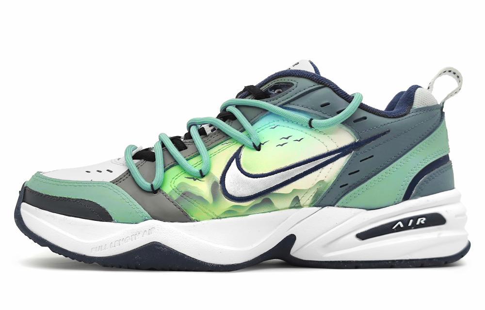 Nike Air Monarch 4 Anti-Slip And Wear-Resistant Height Increasing Low-Top Chunky Sneakers Unisex Blue Green