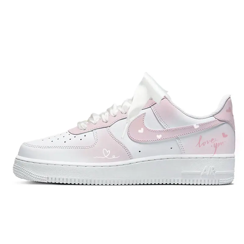 Nike Air Force 1 Sweet Love Letter Cushioning, Wear Resistant Low top Skateboard Shoes Women's Pink White