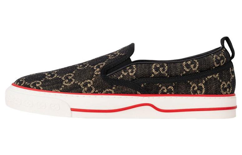 GUCCI Tennis 1977 Stylish Skateboarding Shoes Men's Black Gold