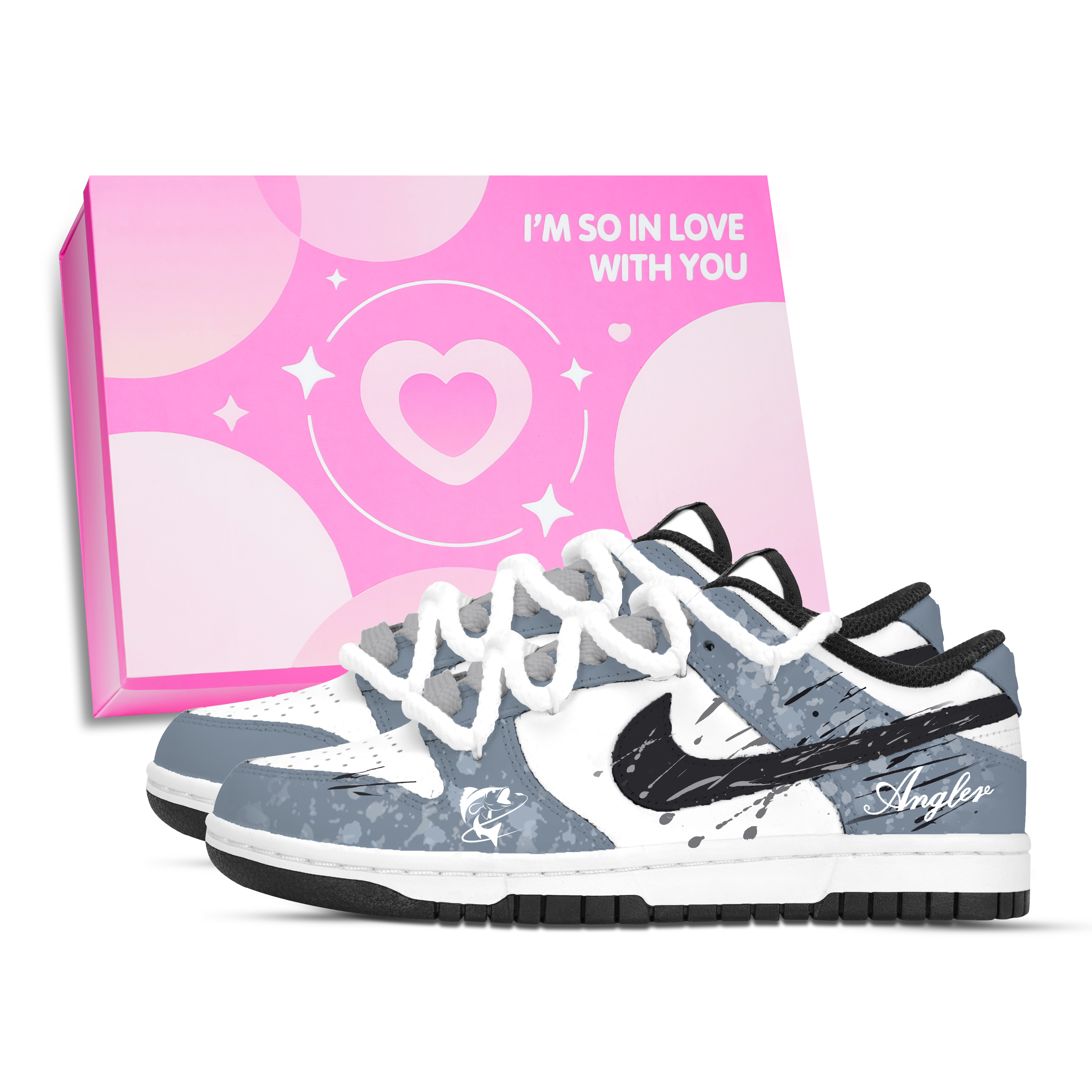 Nike Dunk Fishers Slip Resistant Abrasion Resistant Low top Skateboard Shoes Unisex Blue Black White Gray