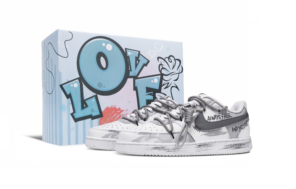 Nike Court Vision 1 Gray Tactical, Blue Box Slip Resistant Abrasion Resistant Low top Skateboard Shoes Men's White Gray
