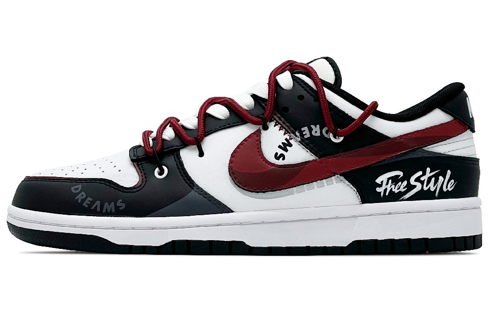 Nike Dunk Abrasion Resistant Low Top Skateboard Shoes Unisex Black White Red