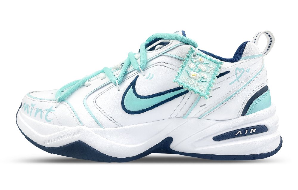 Nike Air Monarch 4 Anti Slip And Wear Resistant Height Increasing Low top Chunky Sneakers Unisex White Green