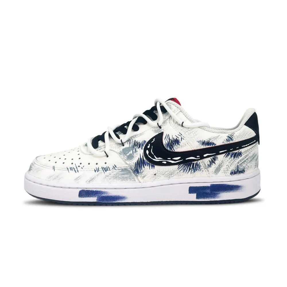 Nike Court Vision 1 Cerulean Starry Sea Abrasion Resistant Low top Skateboard Shoes Men's White Blue