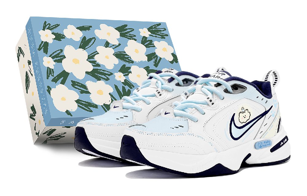 Nike Air Monarch 4 Anti Slip And Wear Resistant Height Increasing Low Top Chunky Sneakers Unisex Blue White
