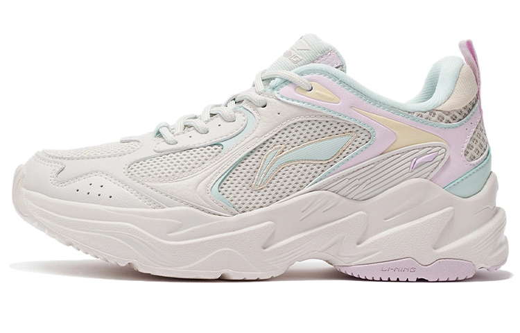 LiNing Cushioning Slip Resistant Breathable Rebound Low Top Casual Running Shoes Women's White Pink