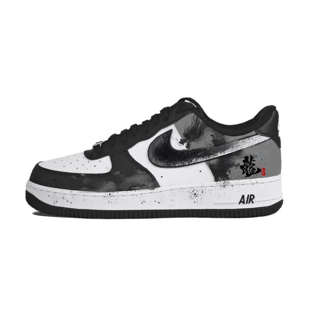 Nike Air Force 1 Coverage Abrasion Resistant Low Top Skateboard Shoes Unisex Black White