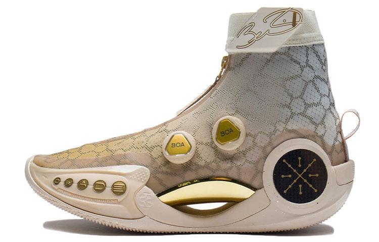 LINING WOW 9 Basketball Shoes Men High-Top Crimson Gold/Swan White