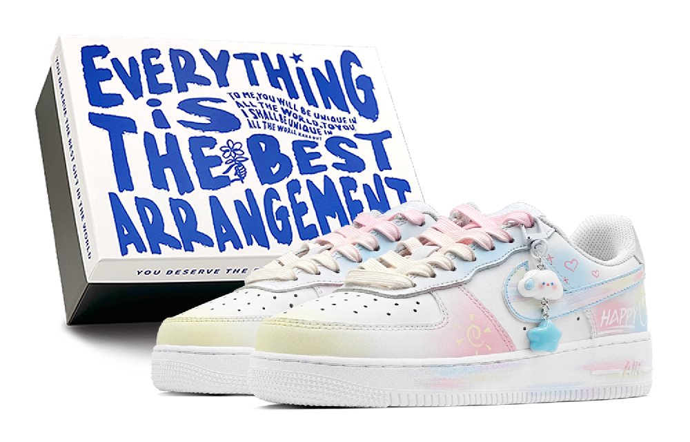 Nike Air Force 1 Low Air Force 1, Romantic Rainbow Candy Anti Slip Wear Resistant Low Top Skateboard Shoes GS Blue Pink