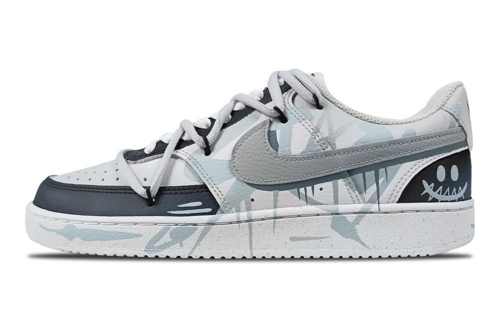 Nike Court Vision 1 Trend Graffiti Slip-Resistant Cushioning Low-Top Skateboard Shoes Unisex Blue Gray