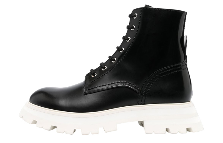 Alexander McQueen Leather Ankle Boots 'Black White' Women's