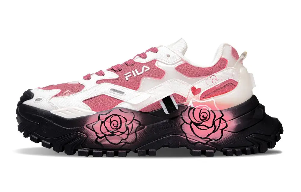 FILA FUSION BIANCO Peach Rose Abrasion Resistant Low Top Casual Shoes Women's White Pink