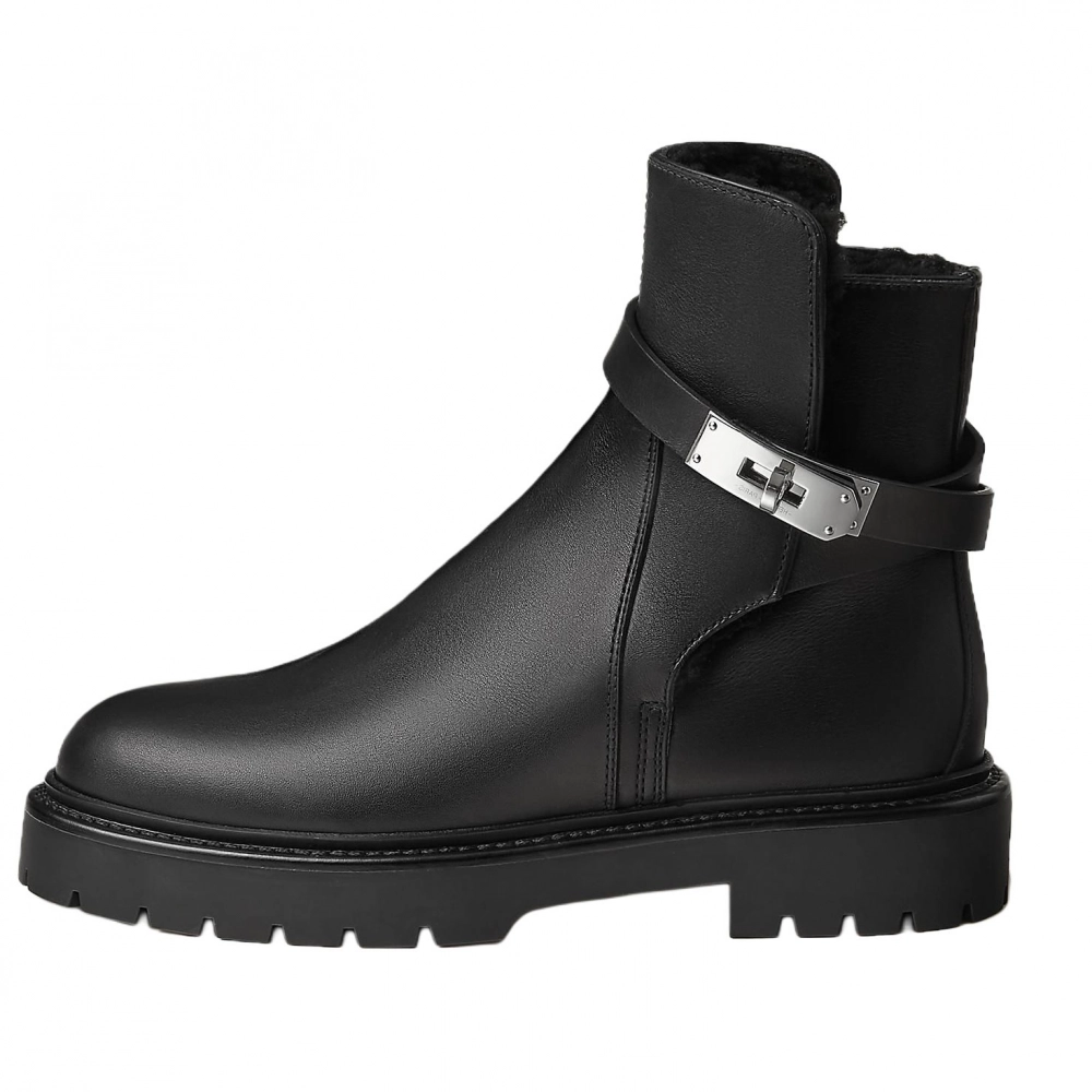 HERMES Jeff Ankle Boots 3.5cm Women's Black