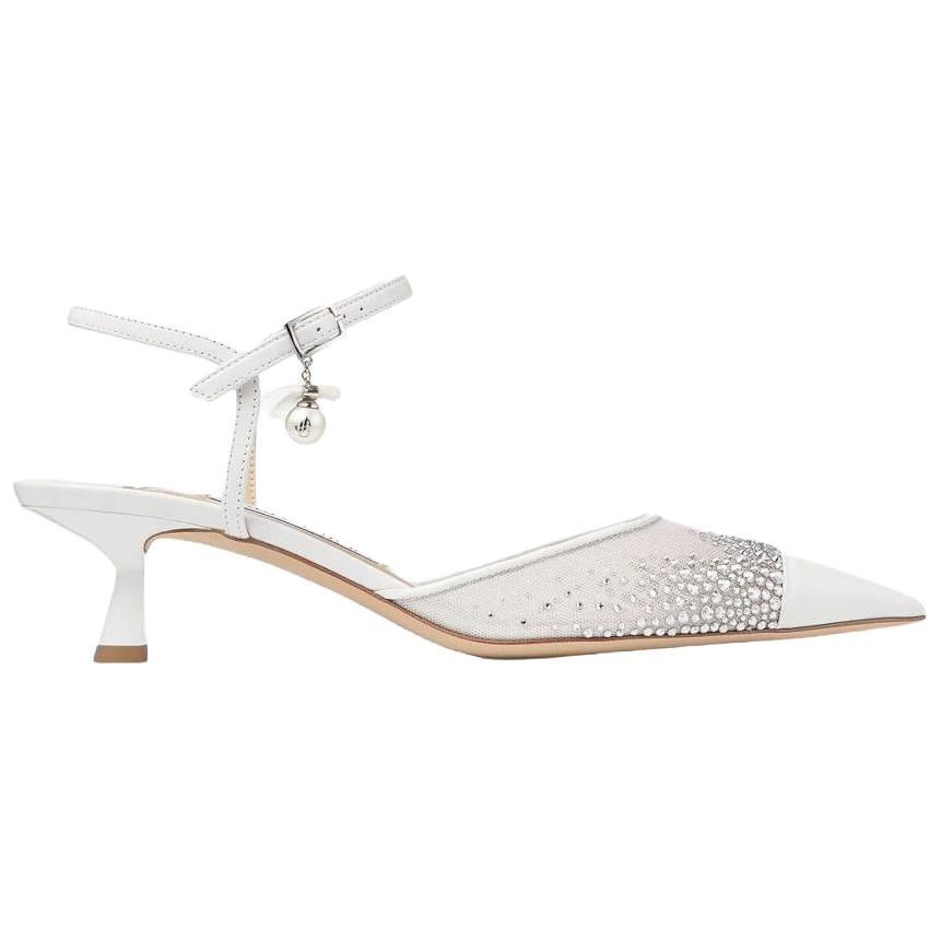 Jimmy Choo Aren Sling Back Spool Heel High Heels 4.5cm Women's White